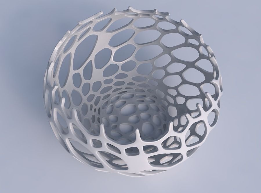 Bowl spheric twisted with cracked and twisted organic lattice 2 3D print model_1