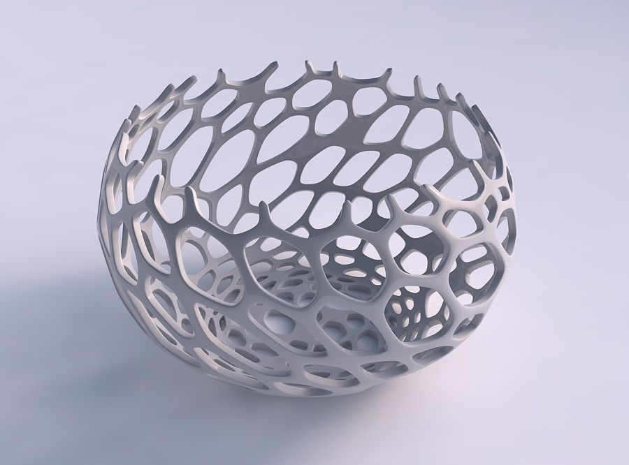 Bowl spheric twisted with cracked and twisted organic lattice 2 3D print model_0