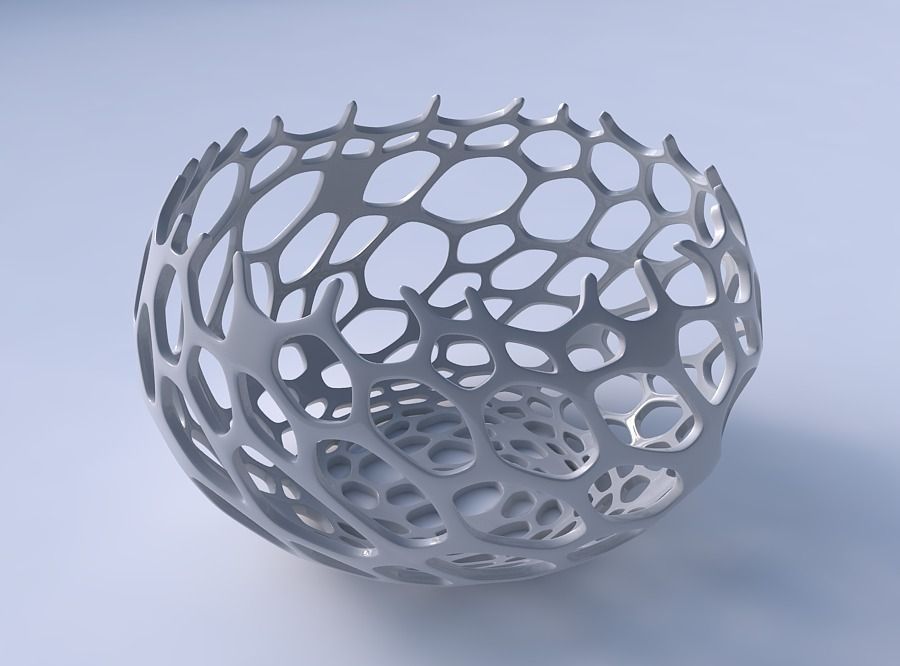 Bowl spheric twisted with cracked and twisted organic lattice 2 3D print model_3