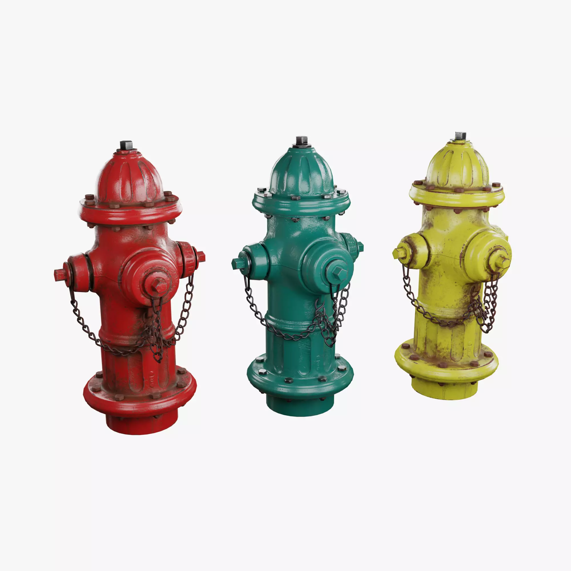 Fire Hydrant 3 Colours  Dirty Clean Low-poly 3D model_0