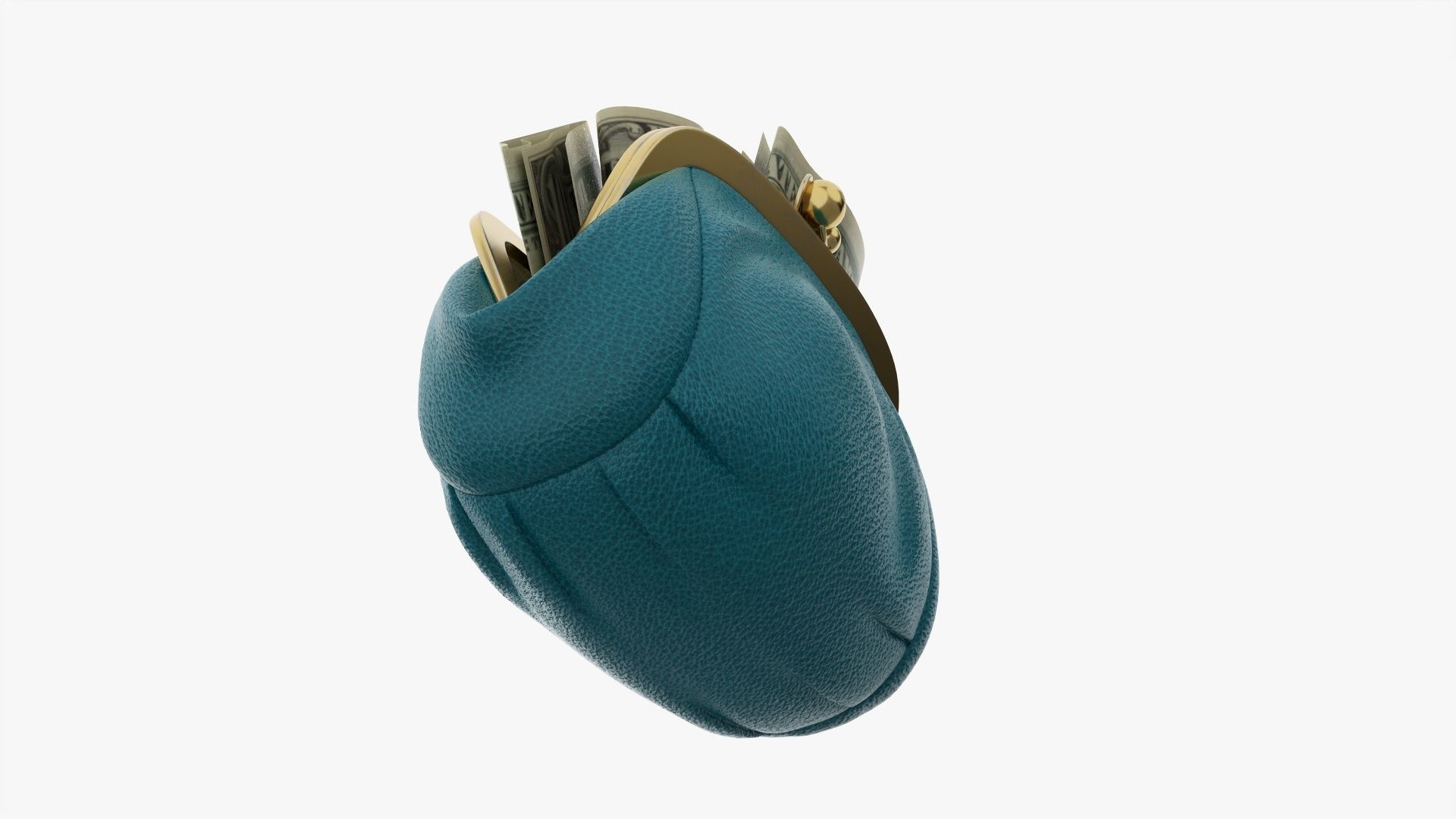 Female purse with banknotes 3D model_2