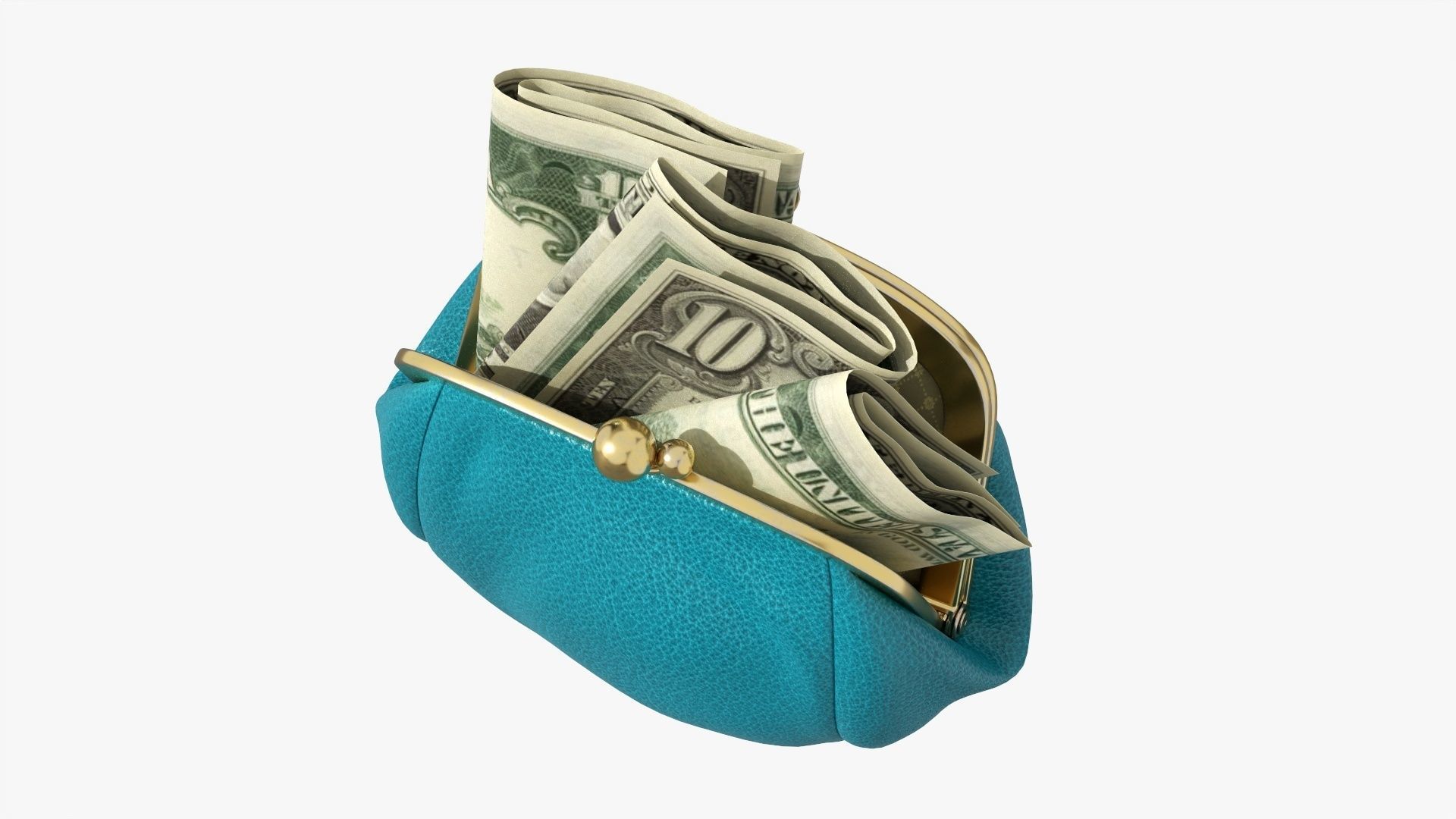 Female purse with banknotes 3D model_1