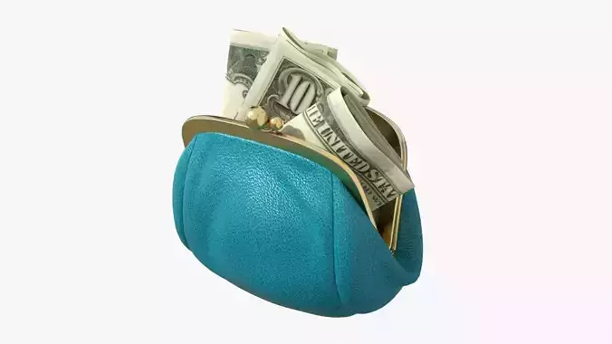 Female purse with banknotes 3D model