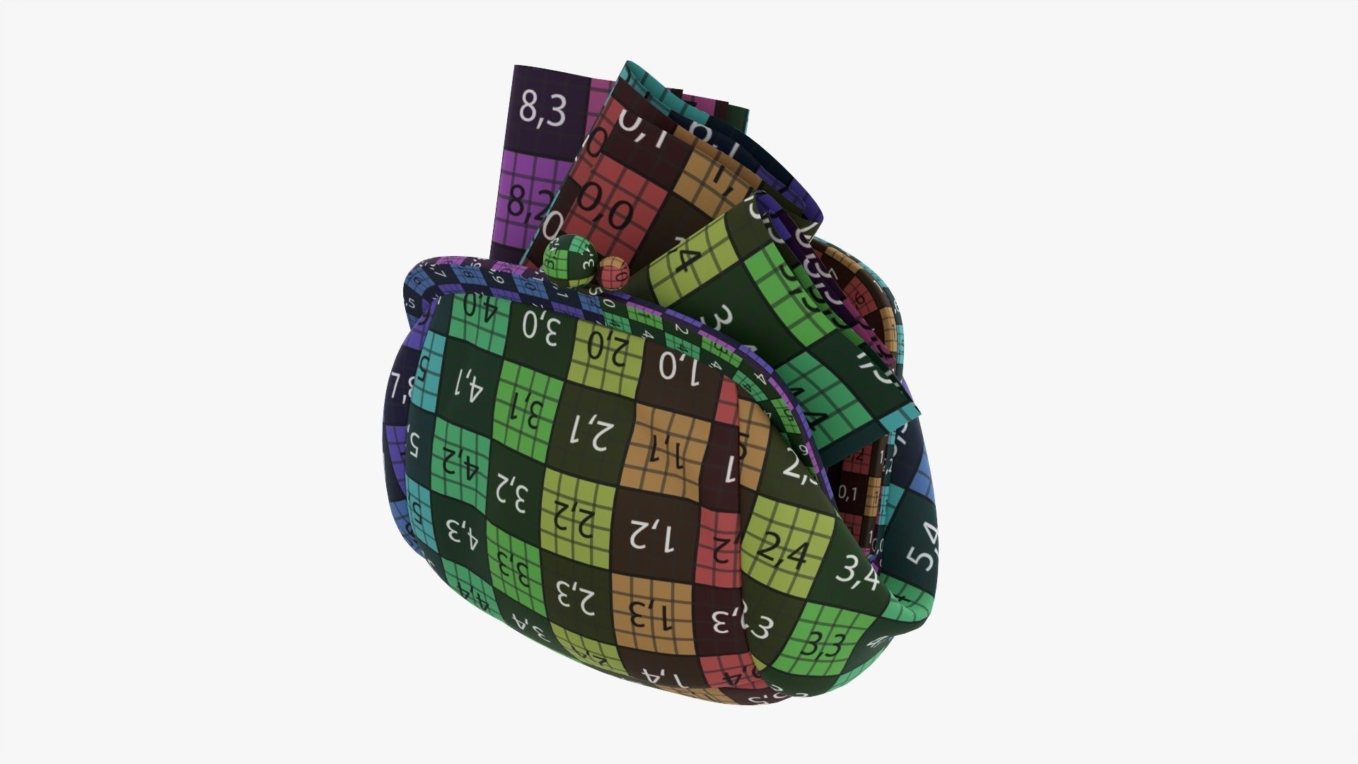 Female purse with banknotes 3D model_12