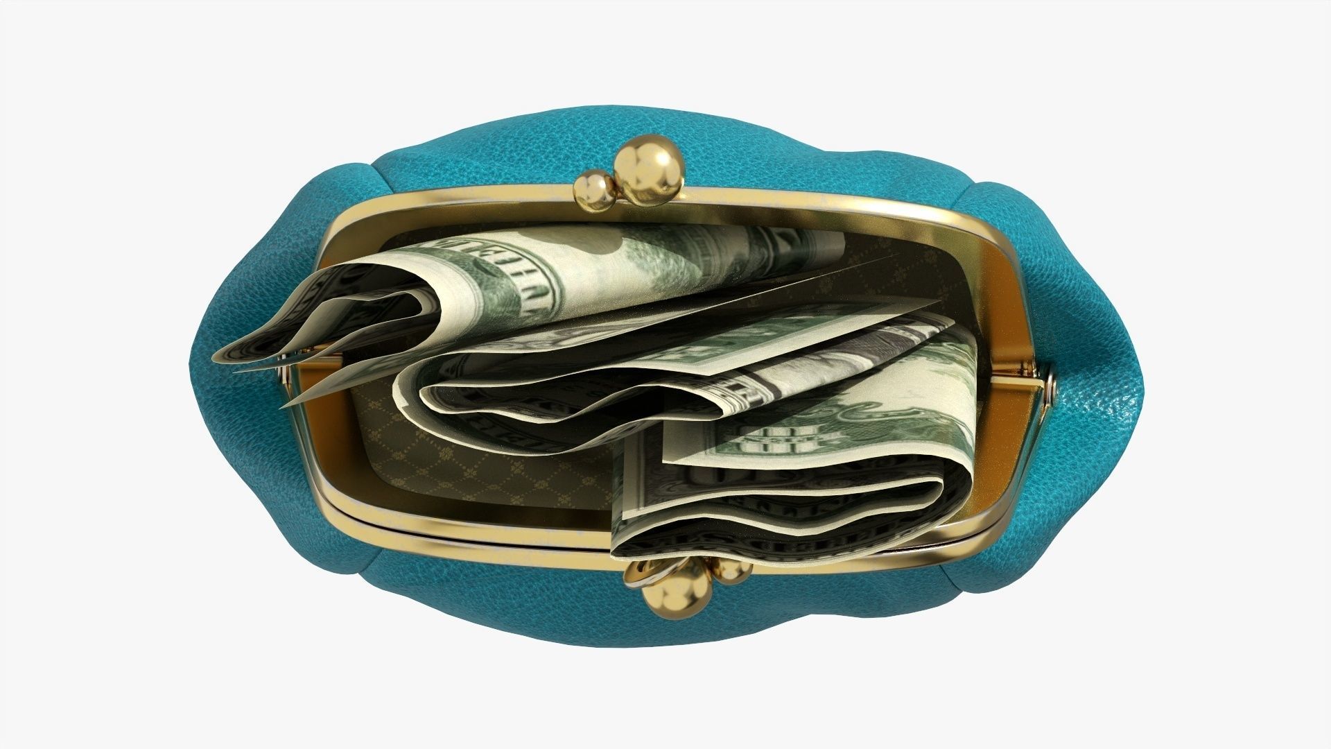 Female purse with banknotes 3D model_5