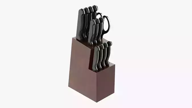 Kitchen knife set with stand 3D model