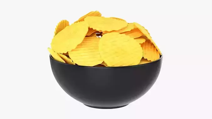 Potato chips in a bowl 01 3D model