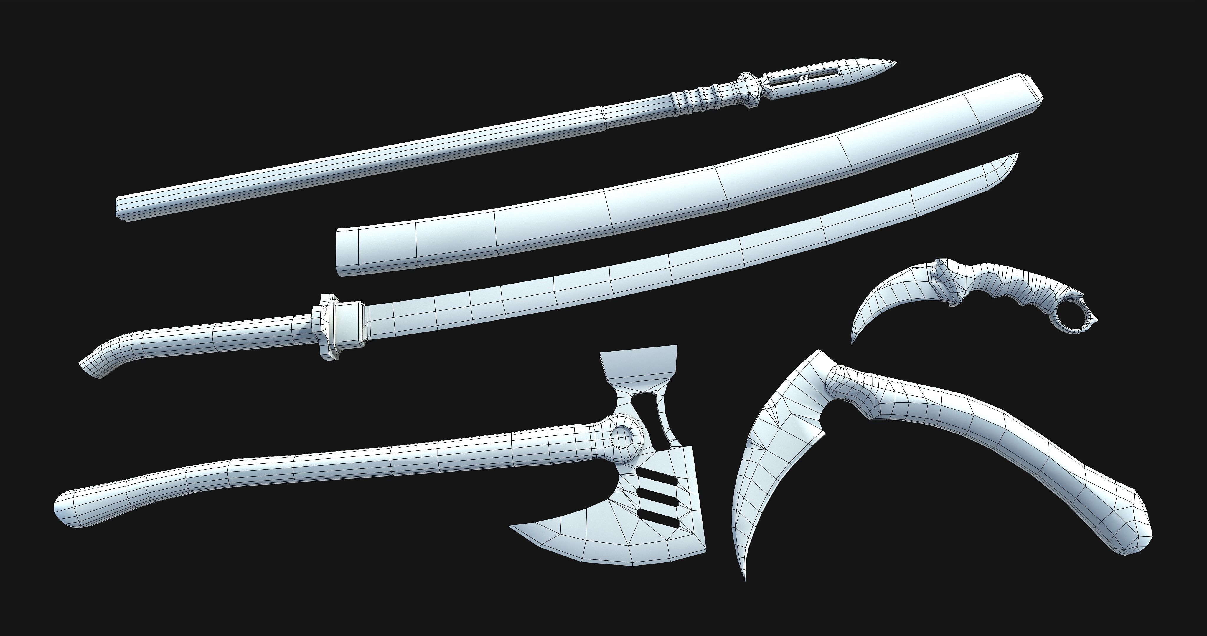Melee weapons Low-poly 3D model_4
