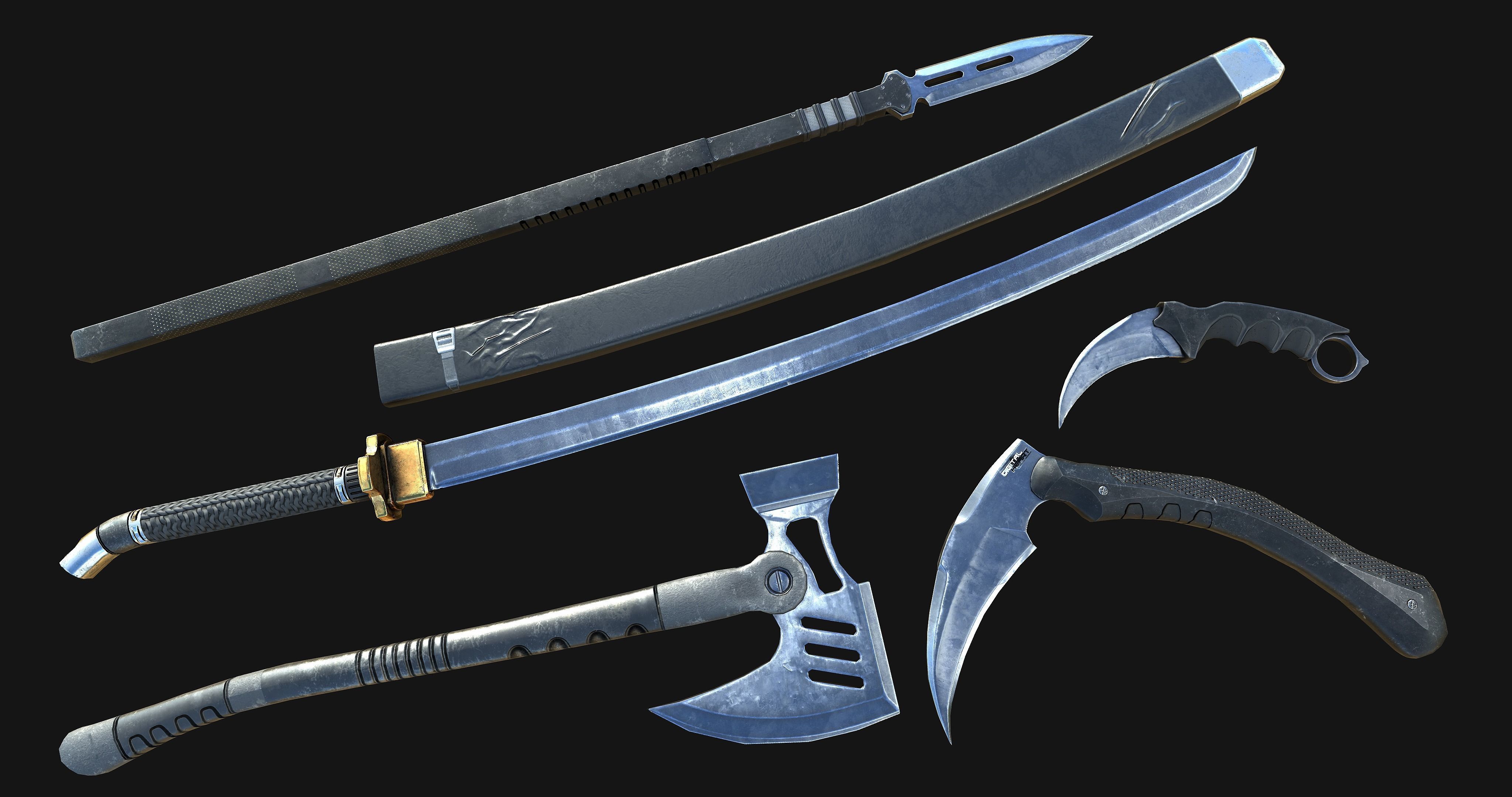 Melee weapons Low-poly 3D model_5