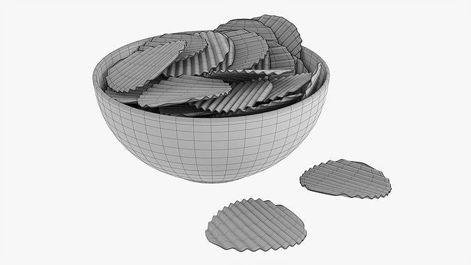 Potato chips in a bowl 03 3D model 7