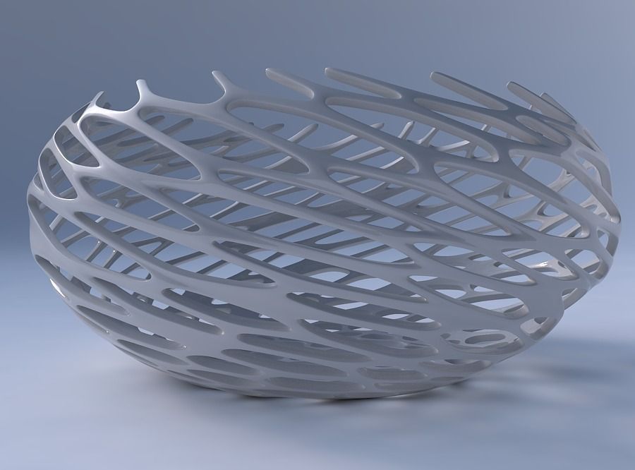 Bowl spheric squeezed wide with cracked and twisted organic l... 3D print model_4