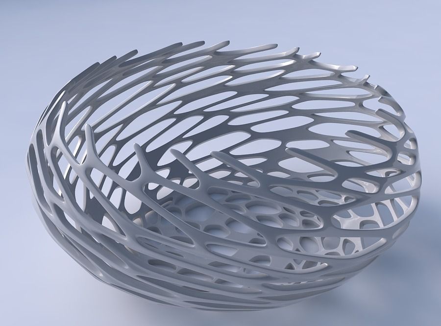 Bowl spheric squeezed wide with cracked and twisted organic l... 3D print model_3