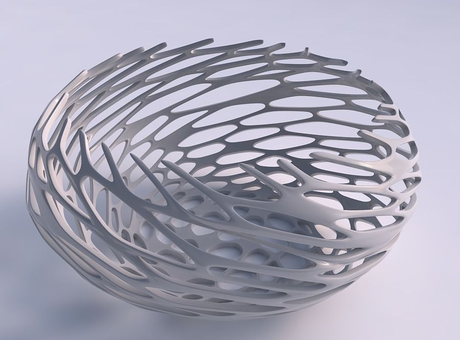 Bowl spheric squeezed wide with cracked and twisted organic l... 3D print model_0