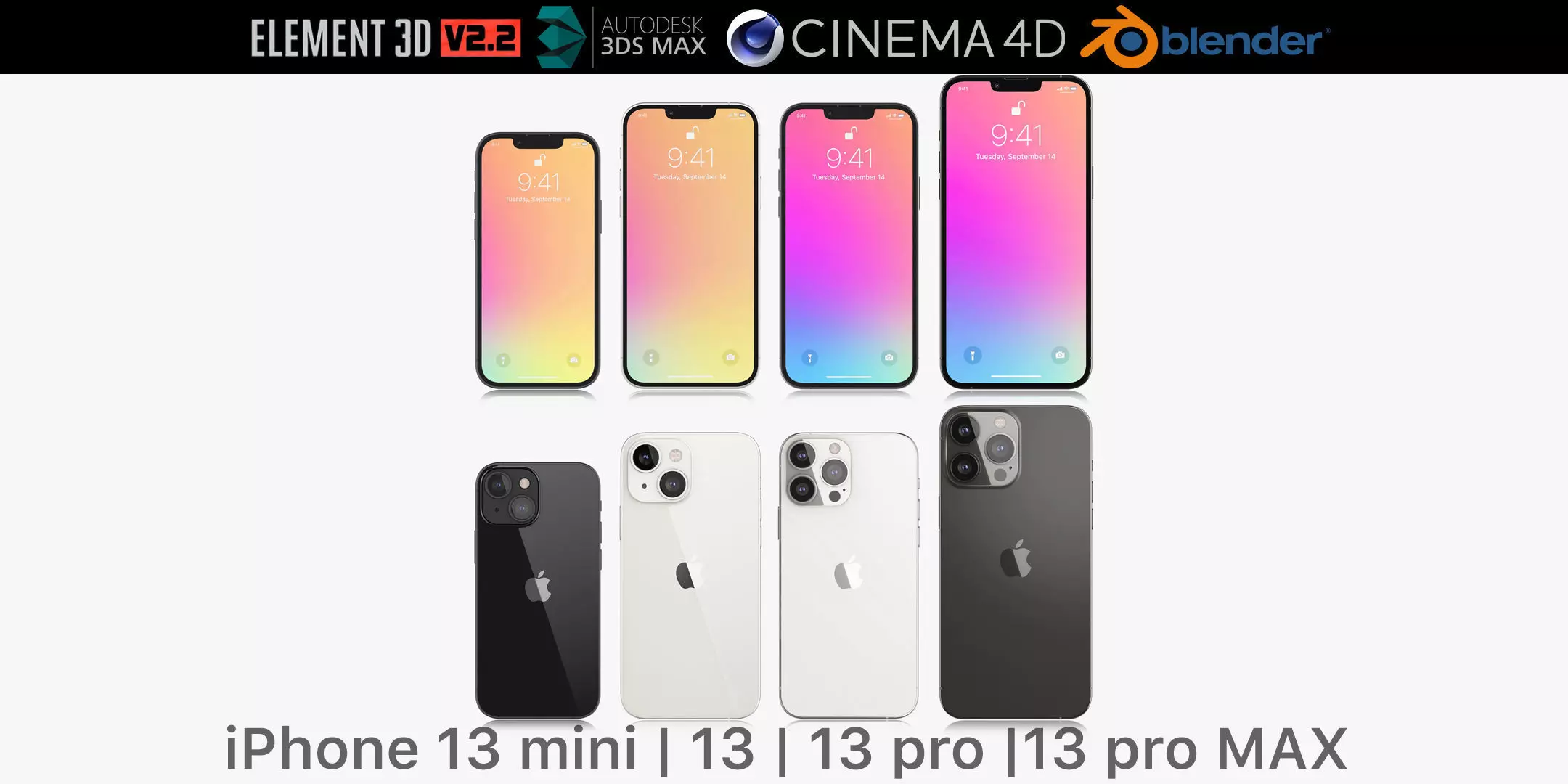Apple iPhone 13 mini and 13 and 13 pro and 13 pro MAX v2 3D model_0