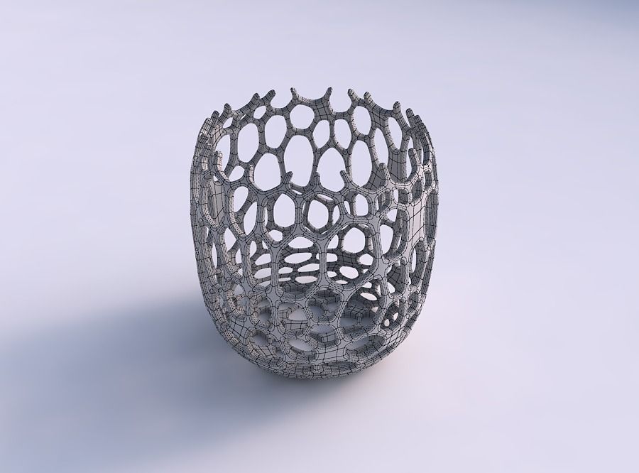 Bowl cylindrical with cracked organic lattice 2 3D print model_5