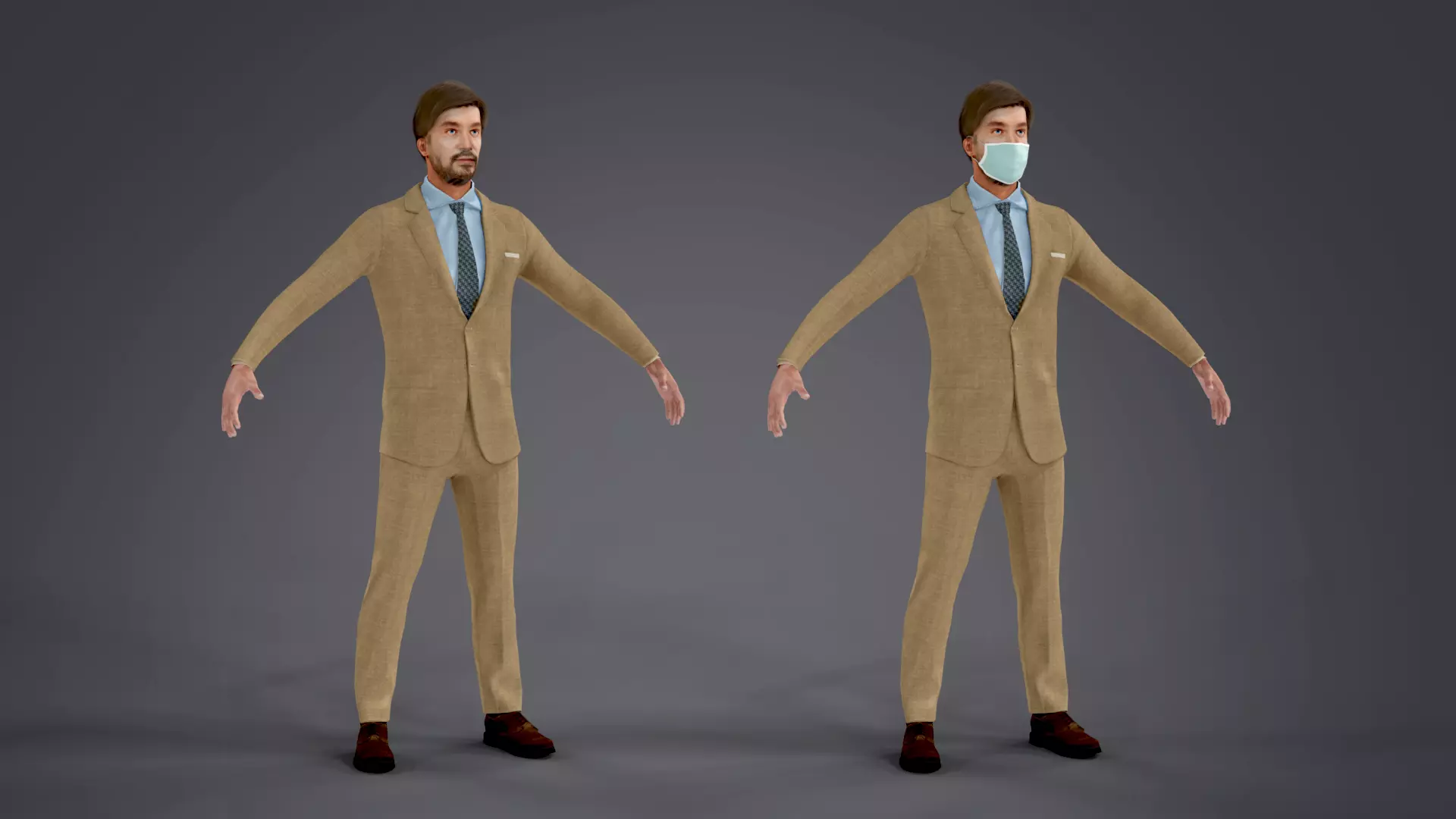 Fur American Man With Face Mask NO RIG Low-poly 3D model