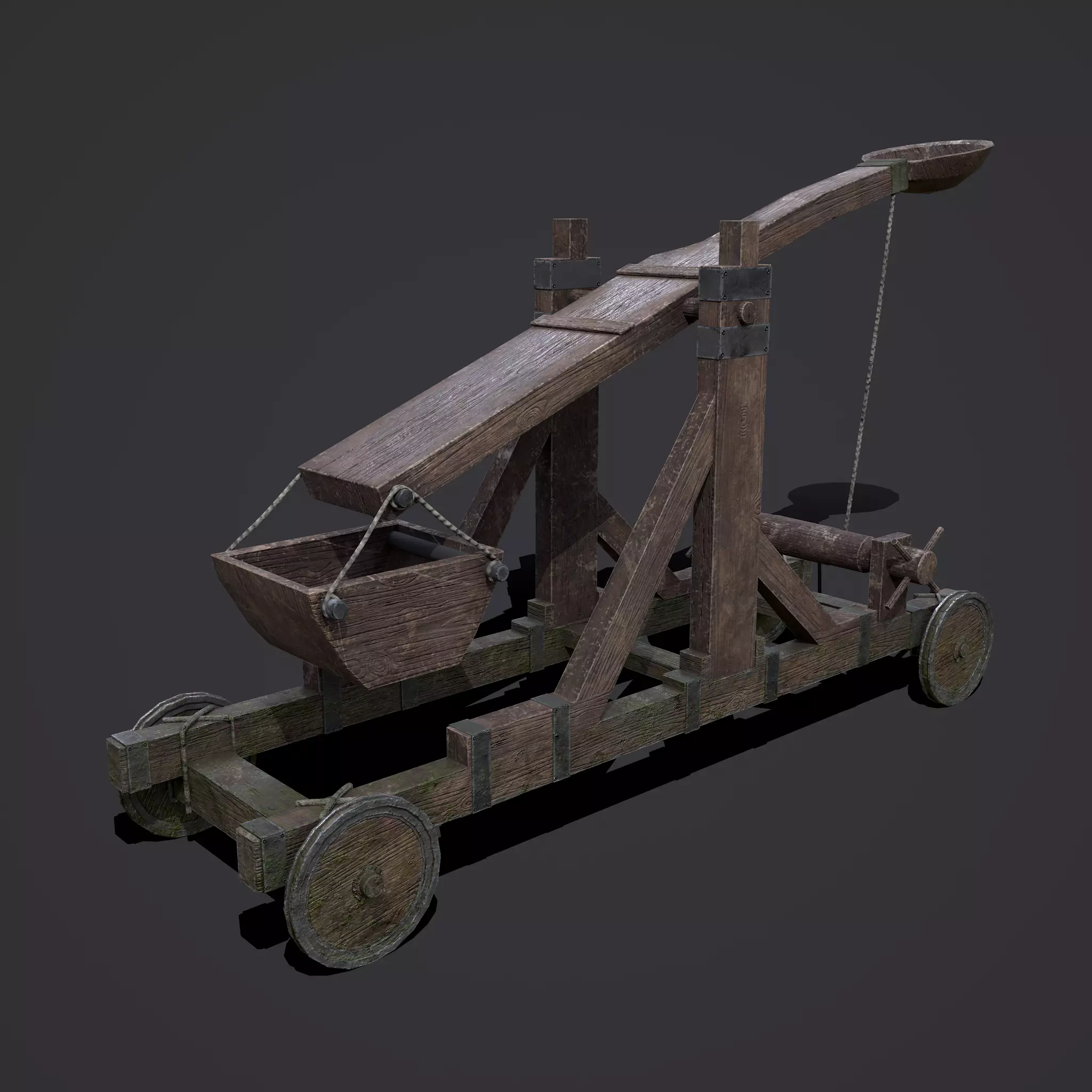 Medieval Catapult Low-poly 3D model_0