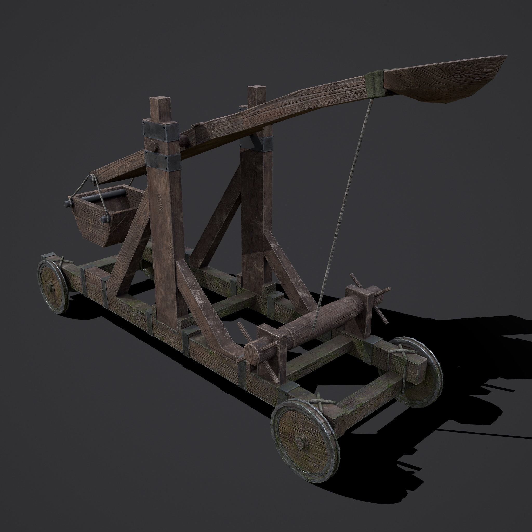 Medieval Catapult Low-poly 3D model_2