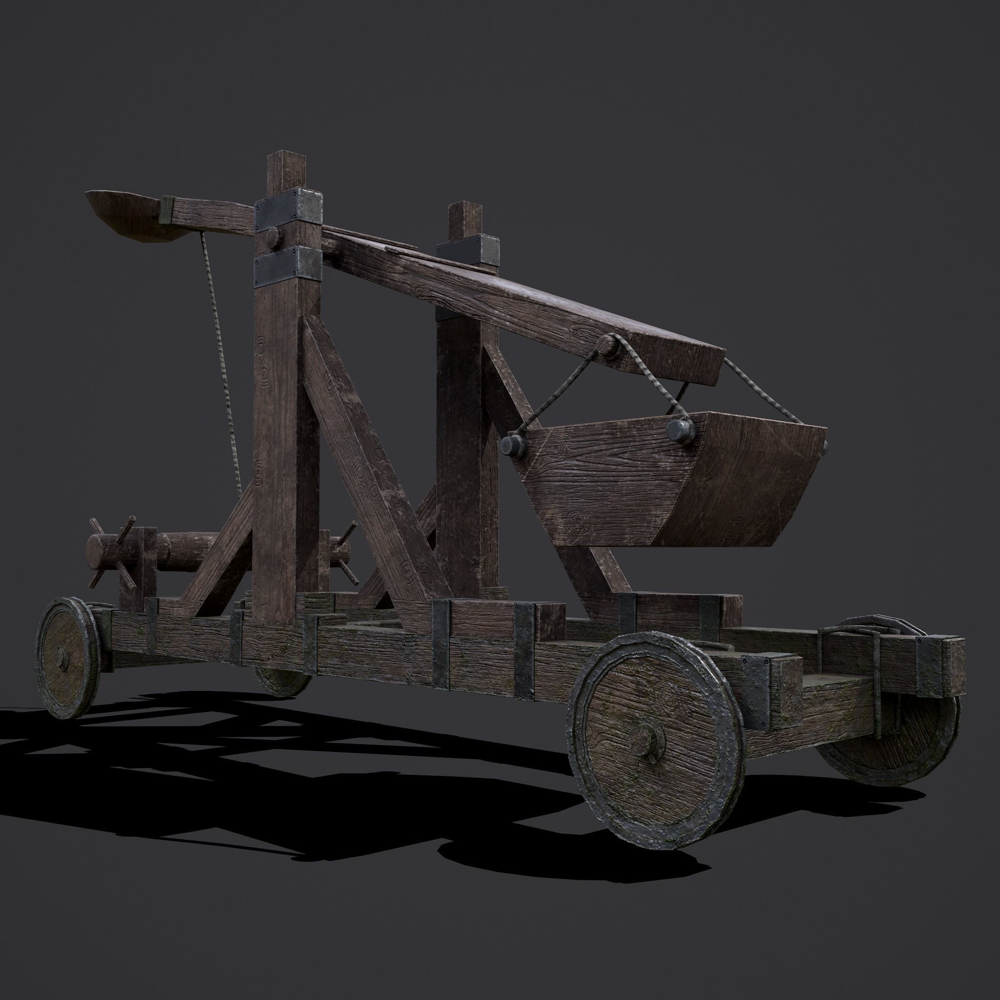 Medieval Catapult Low-poly 3D model_16