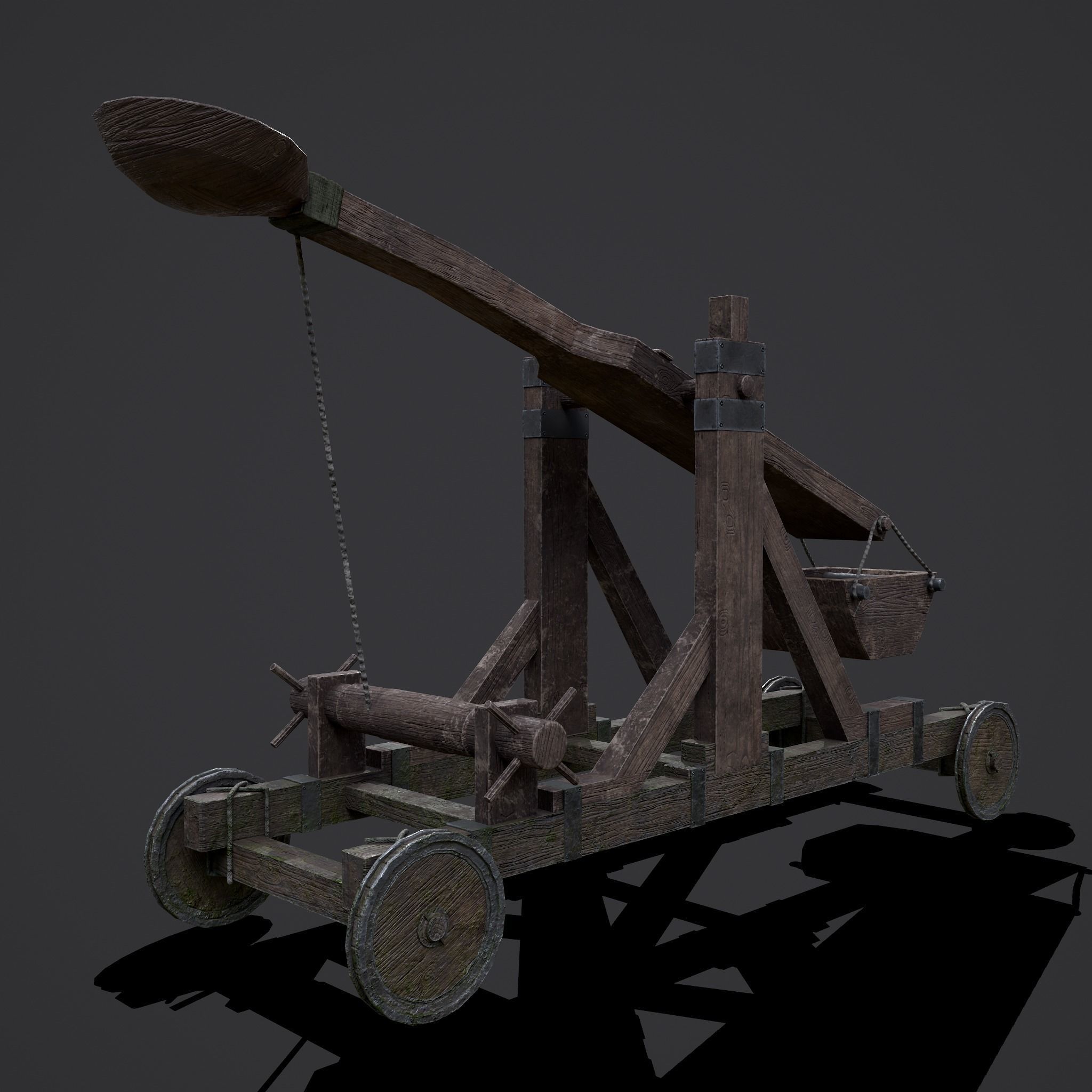 Medieval Catapult Low-poly 3D model_15