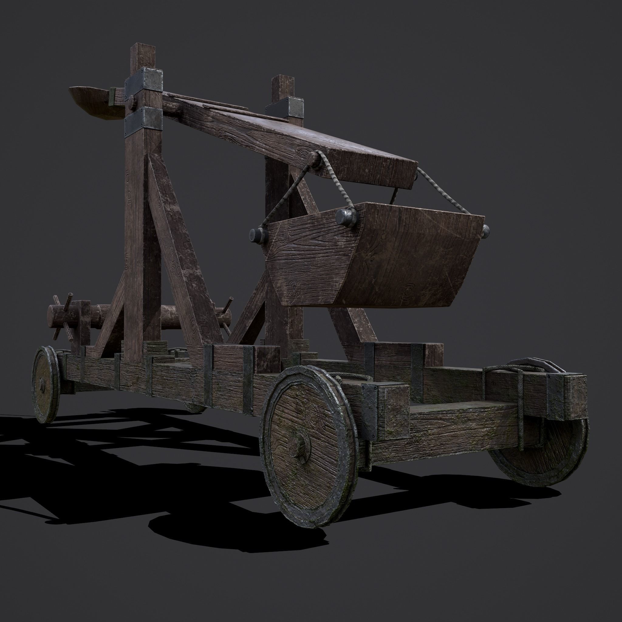 Medieval Catapult Low-poly 3D model_5