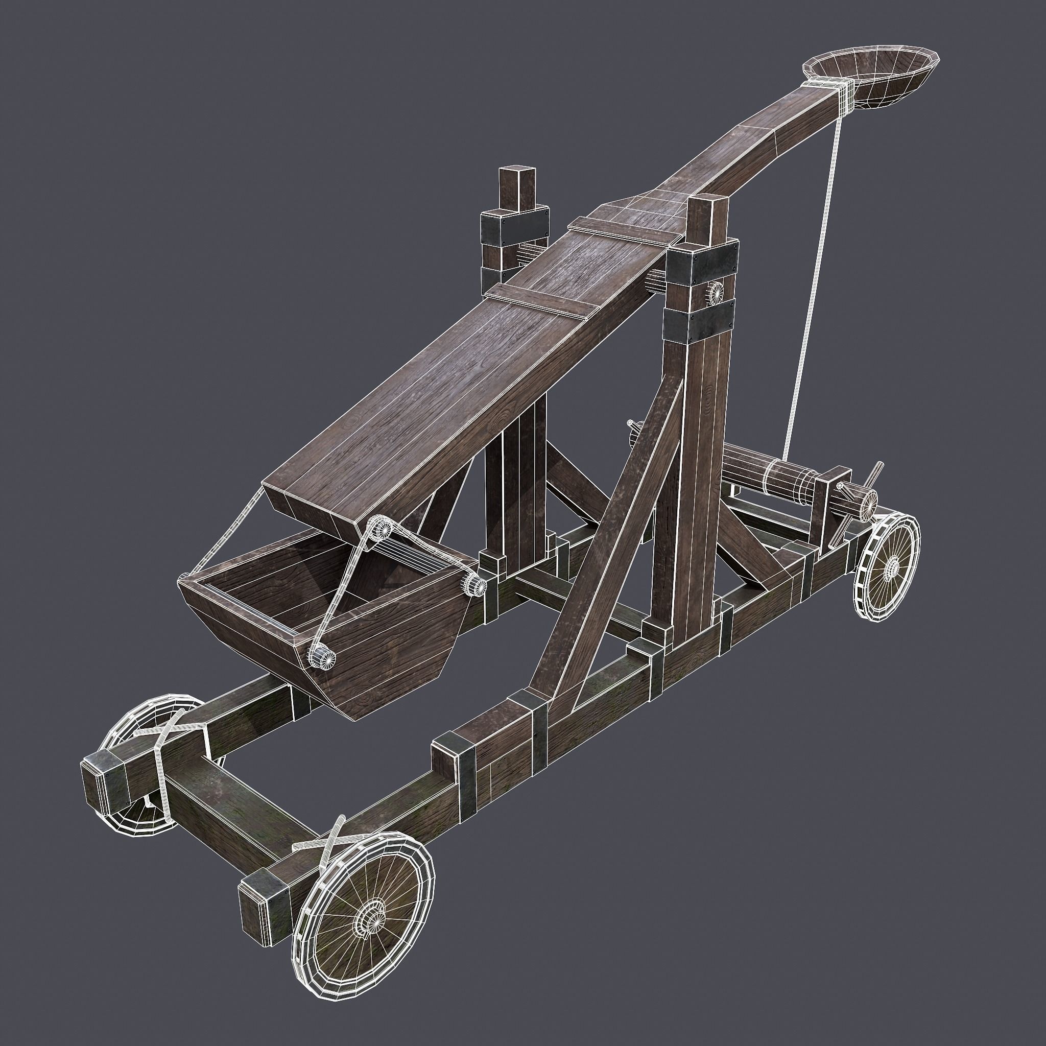 Medieval Catapult Low-poly 3D model_19