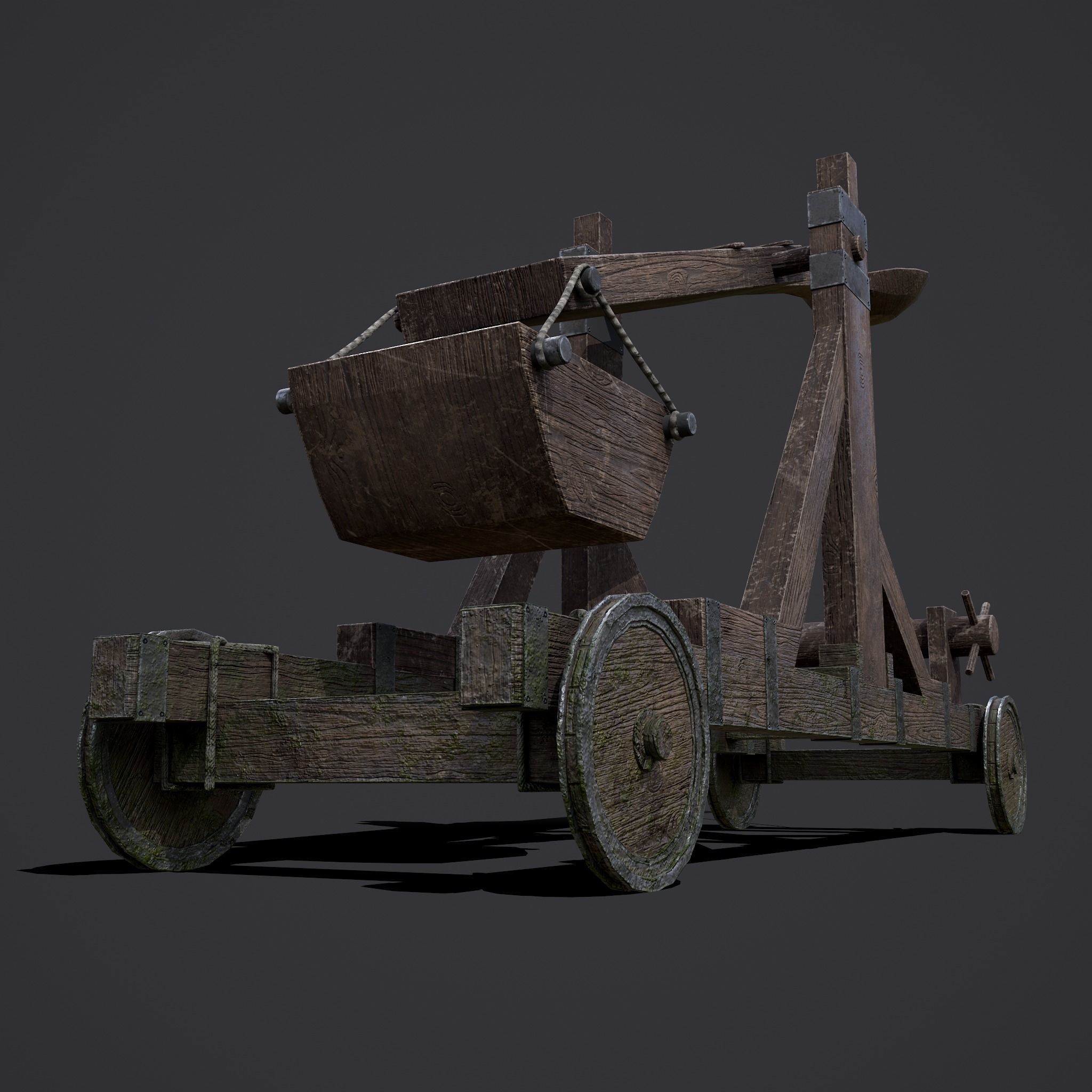 Medieval Catapult Low-poly 3D model_3