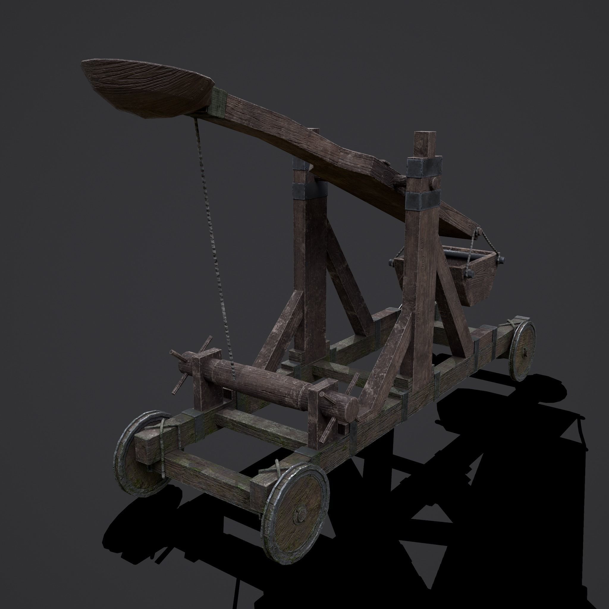 Medieval Catapult Low-poly 3D model_4