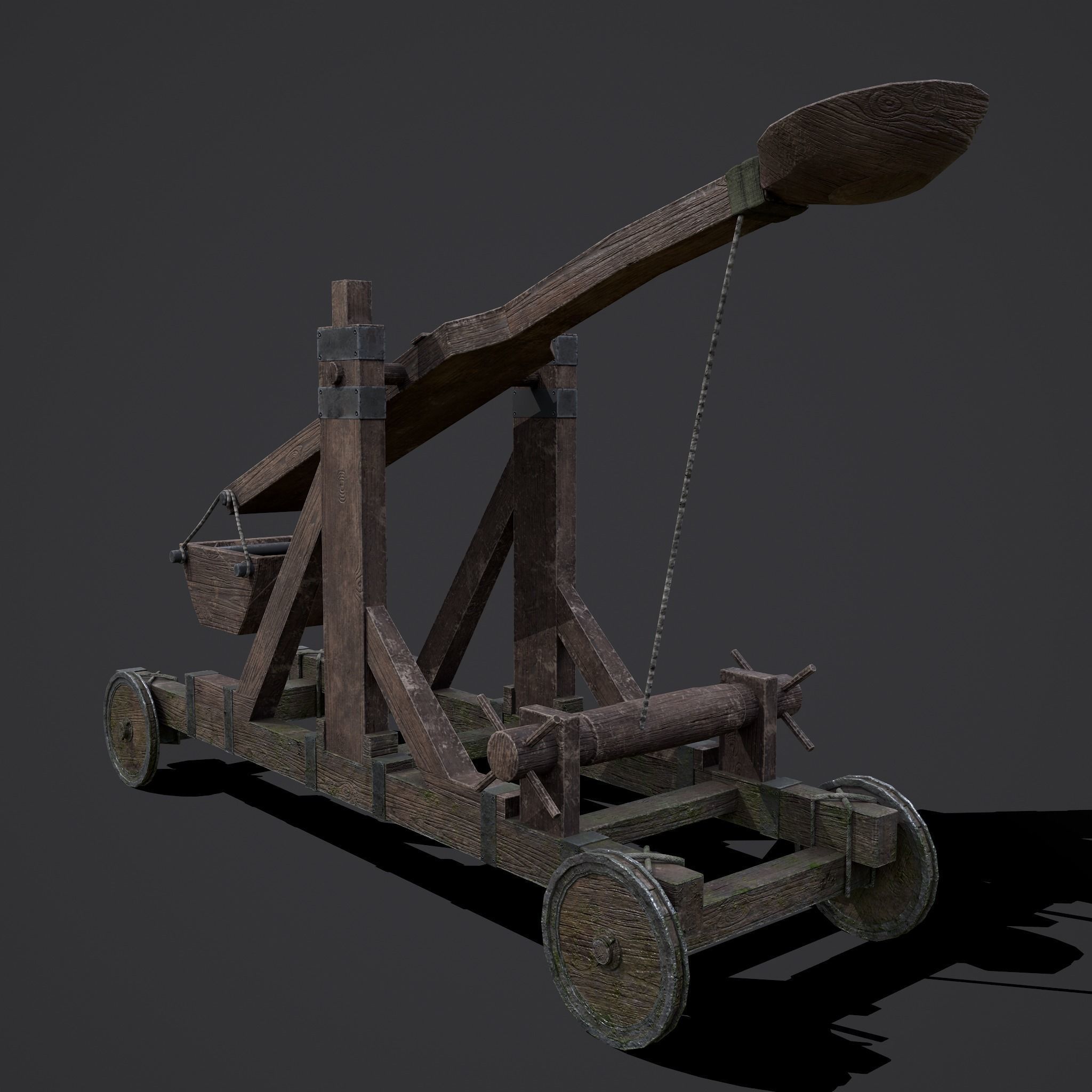 Medieval Catapult Low-poly 3D model_14
