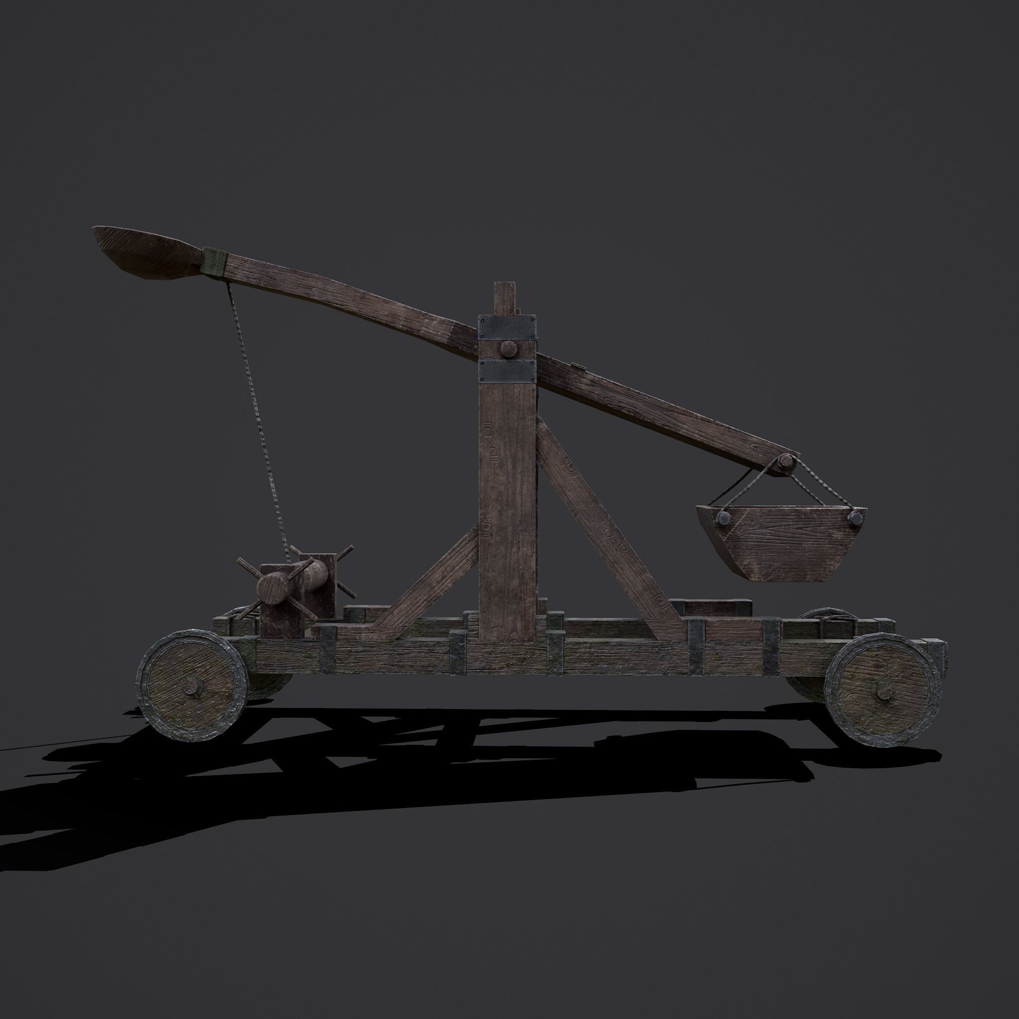 Medieval Catapult Low-poly 3D model_17