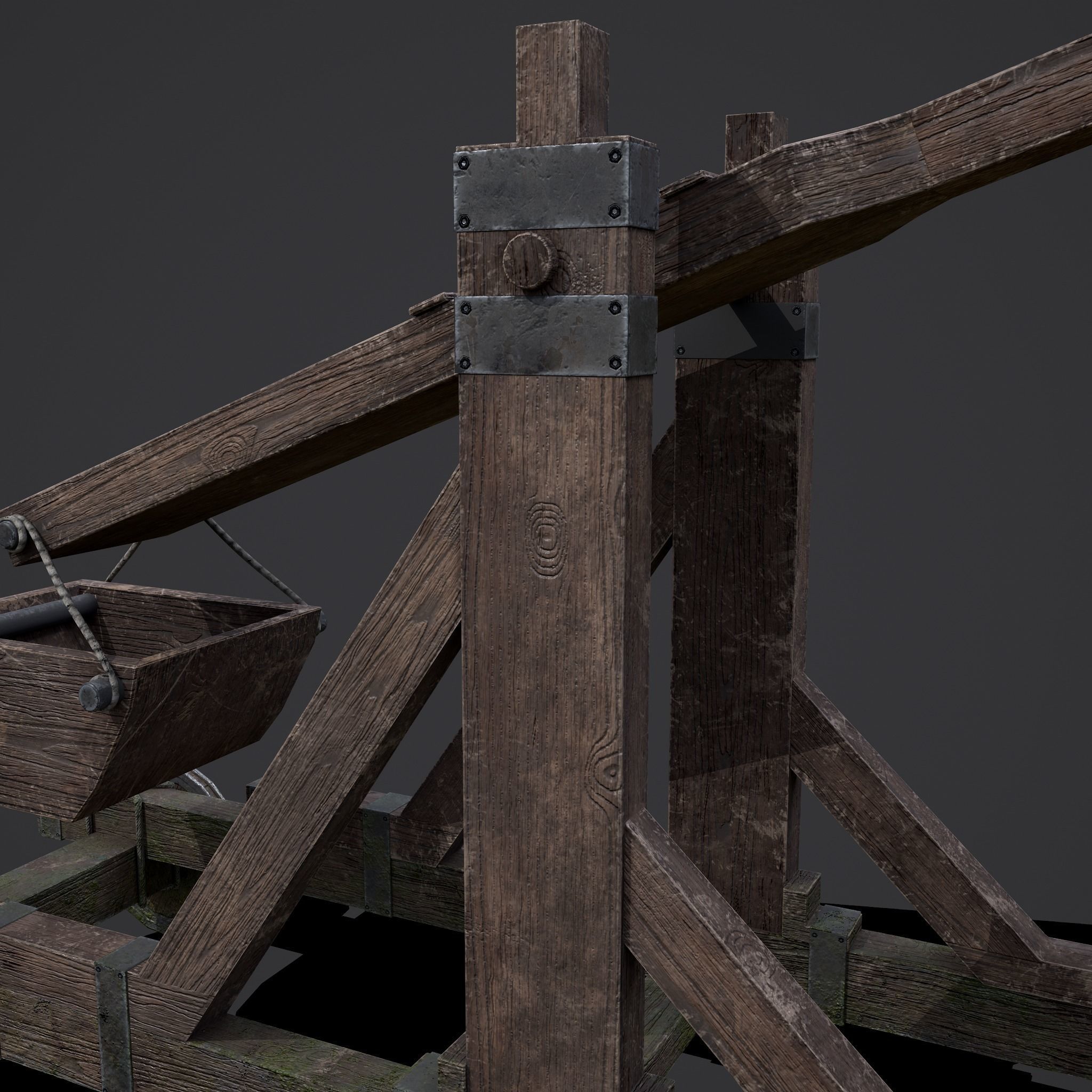 Medieval Catapult Low-poly 3D model_10