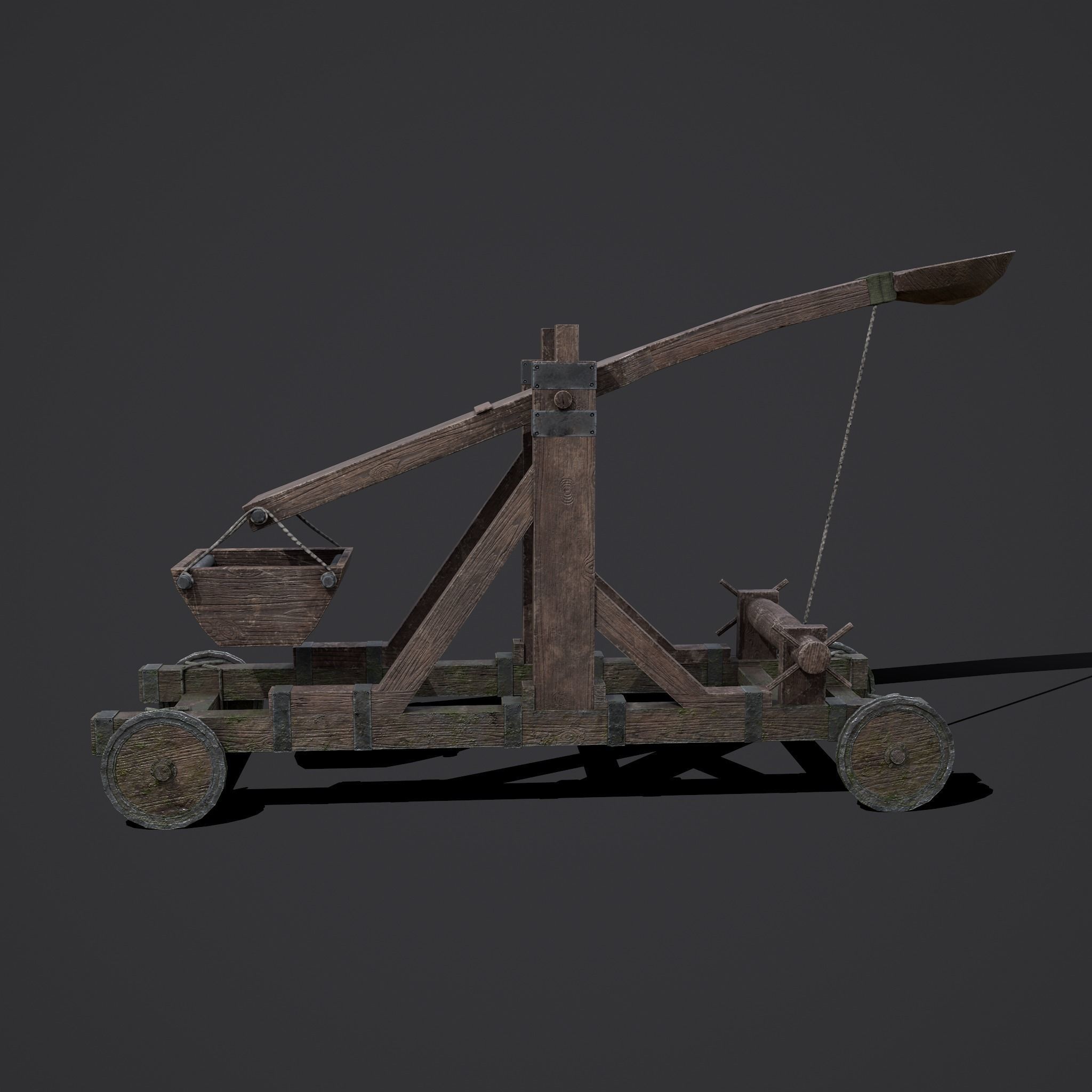 Medieval Catapult Low-poly 3D model_13