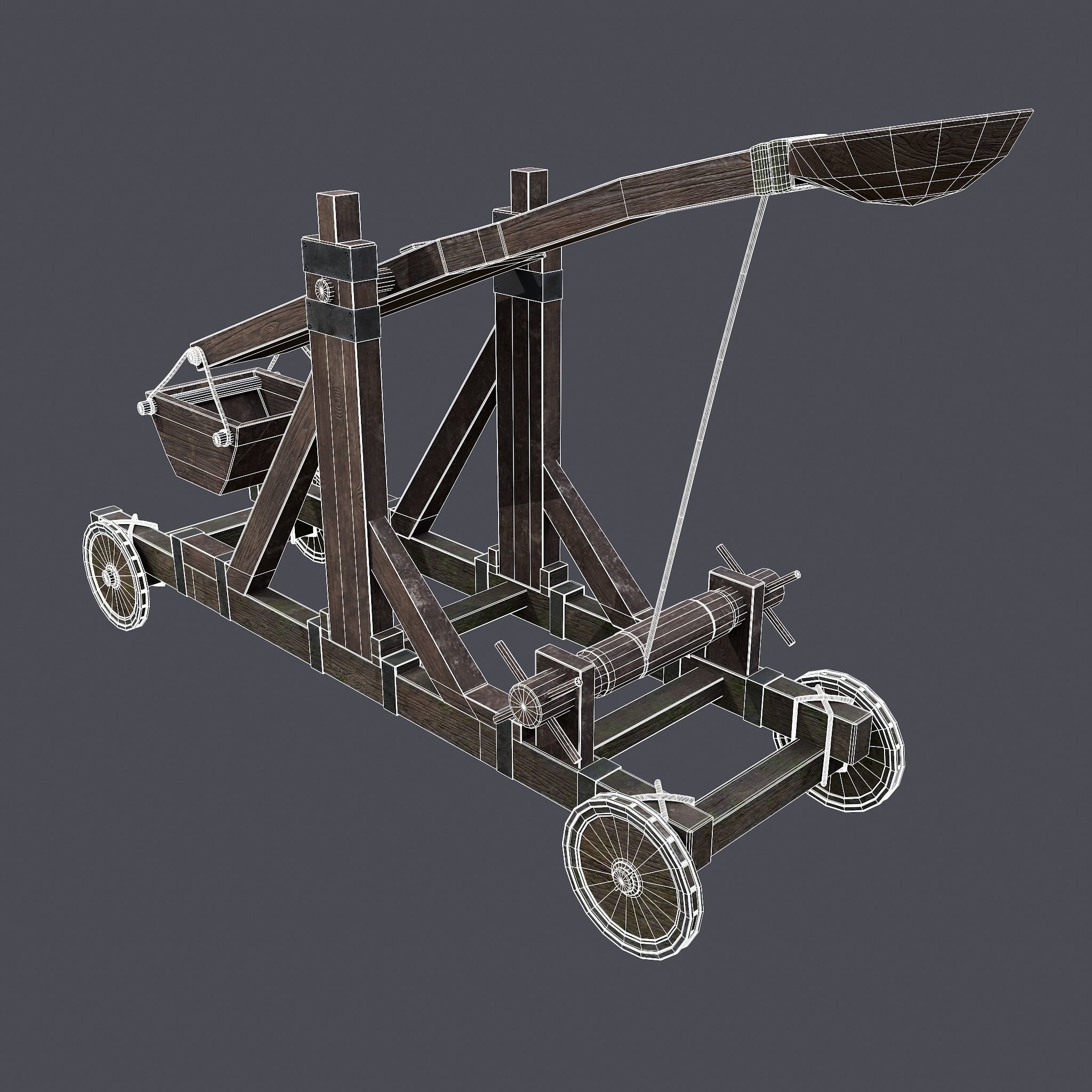 Medieval Catapult Low-poly 3D model_26