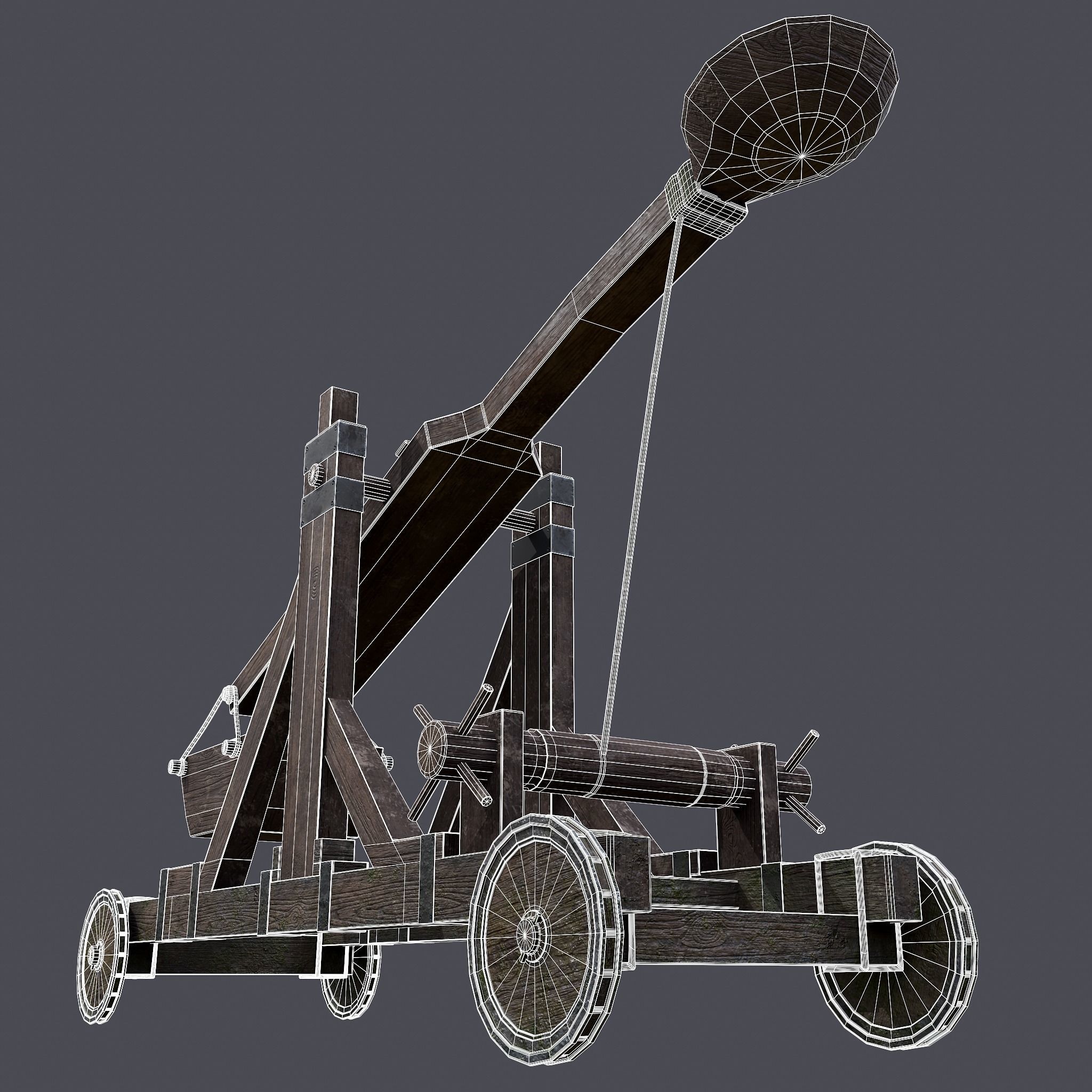 Medieval Catapult Low-poly 3D model_27