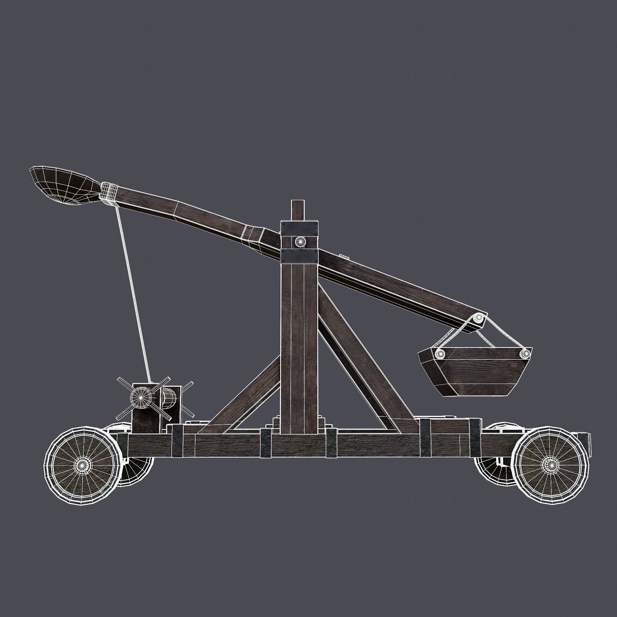 Medieval Catapult Low-poly 3D model_22