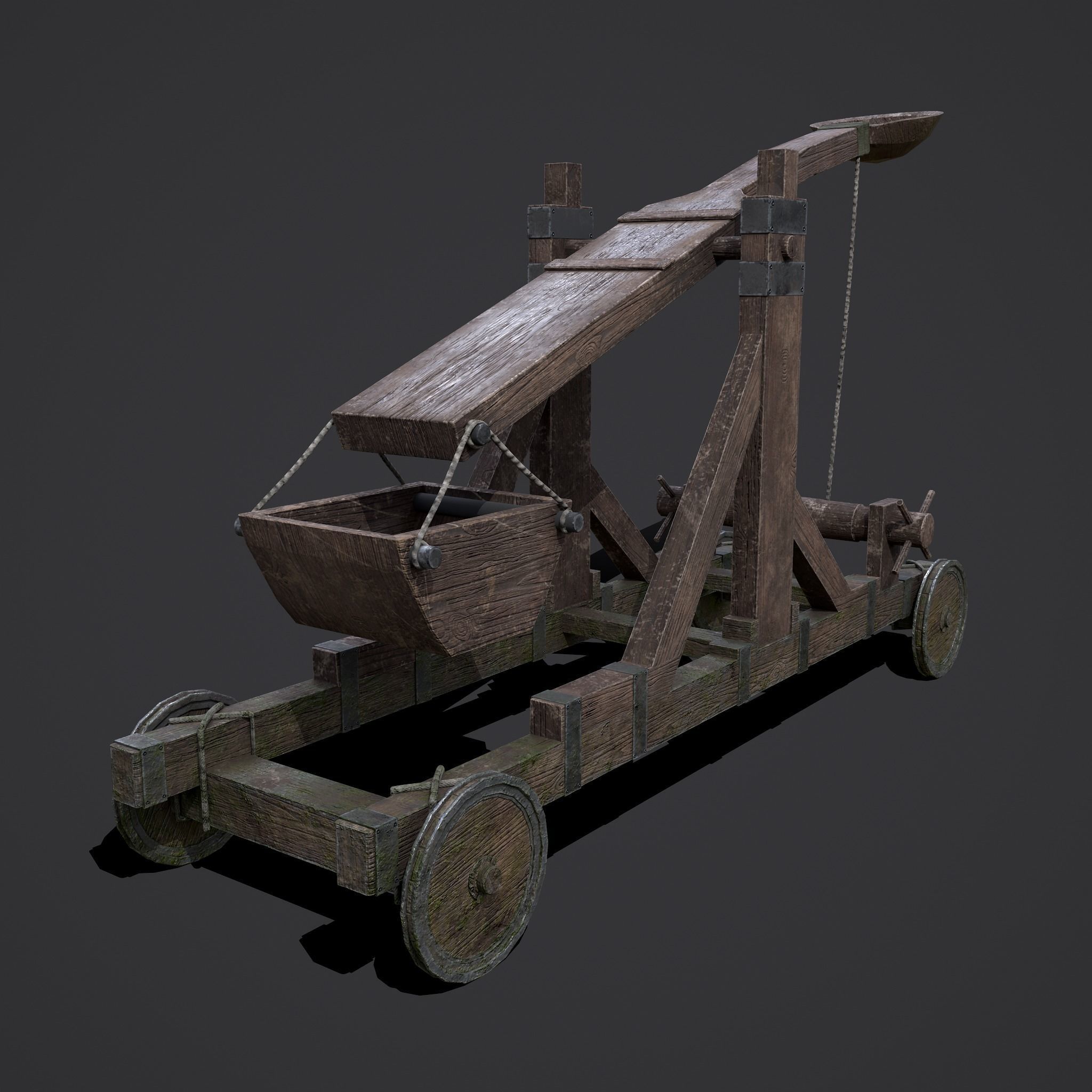 Medieval Catapult Low-poly 3D model_12