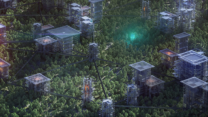 Unique Sci-Fi Cyberpunk Futuristic City Buildings Kitbash 3D model