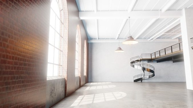 industrial loft and office building blender scene 3D model