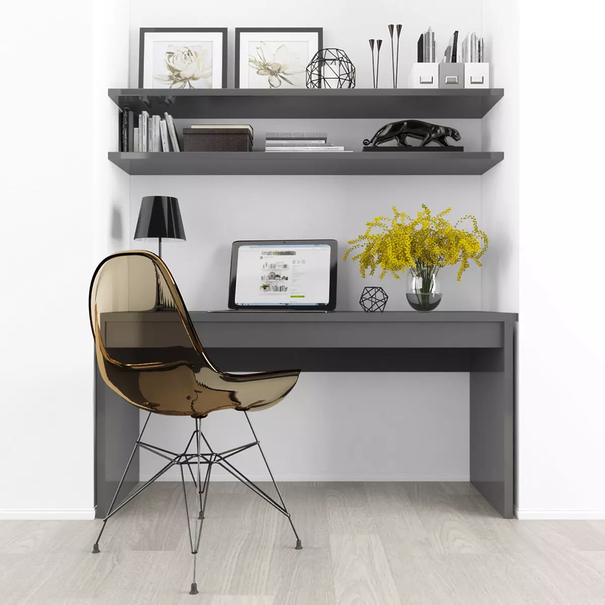 Workplace Low-poly 3D model_0