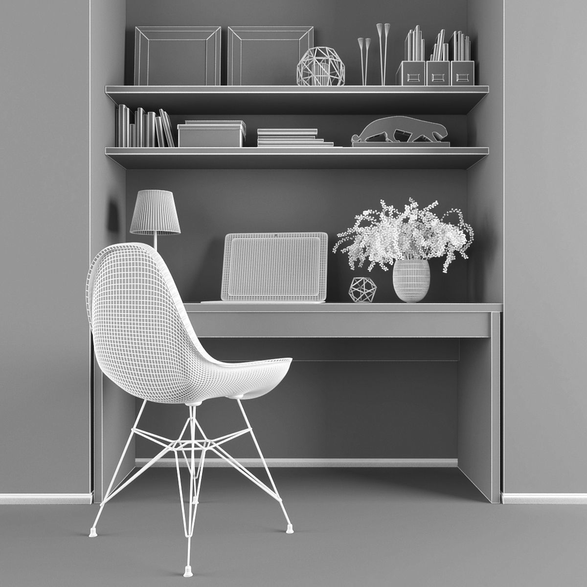 Workplace Low-poly 3D model_2