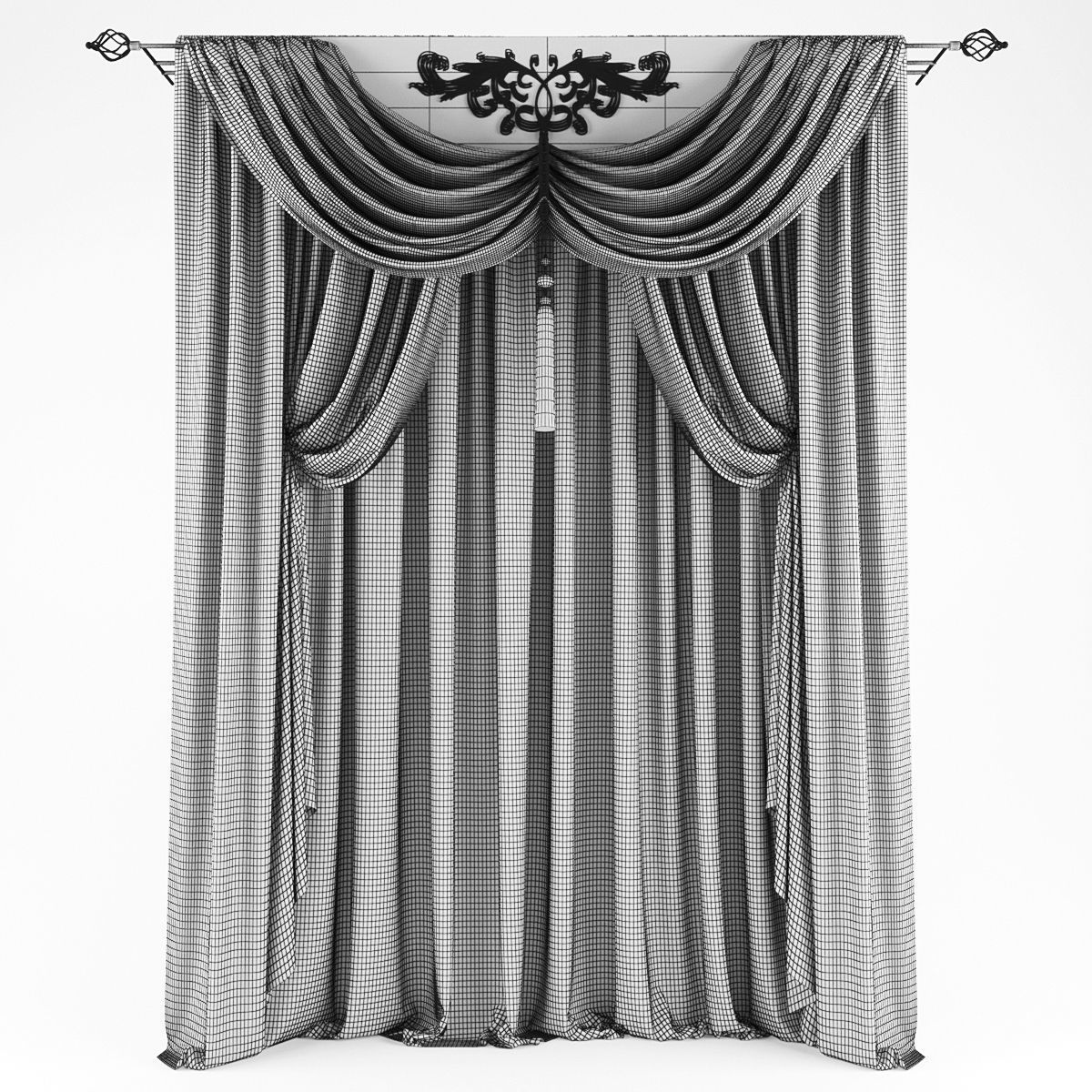 Curtains526 curtain with gold trim Low-poly 3D model_1