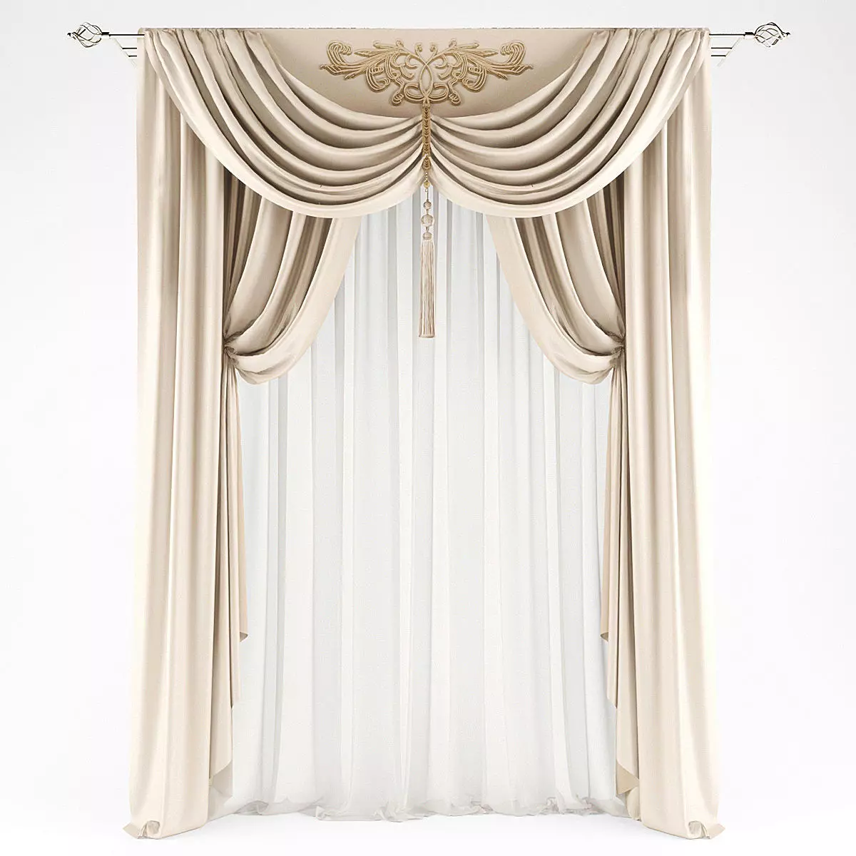Curtains526 curtain with gold trim Low-poly 3D model_0
