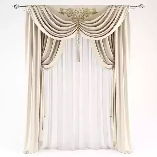 Curtains526 curtain with gold trim Low-poly 3D model