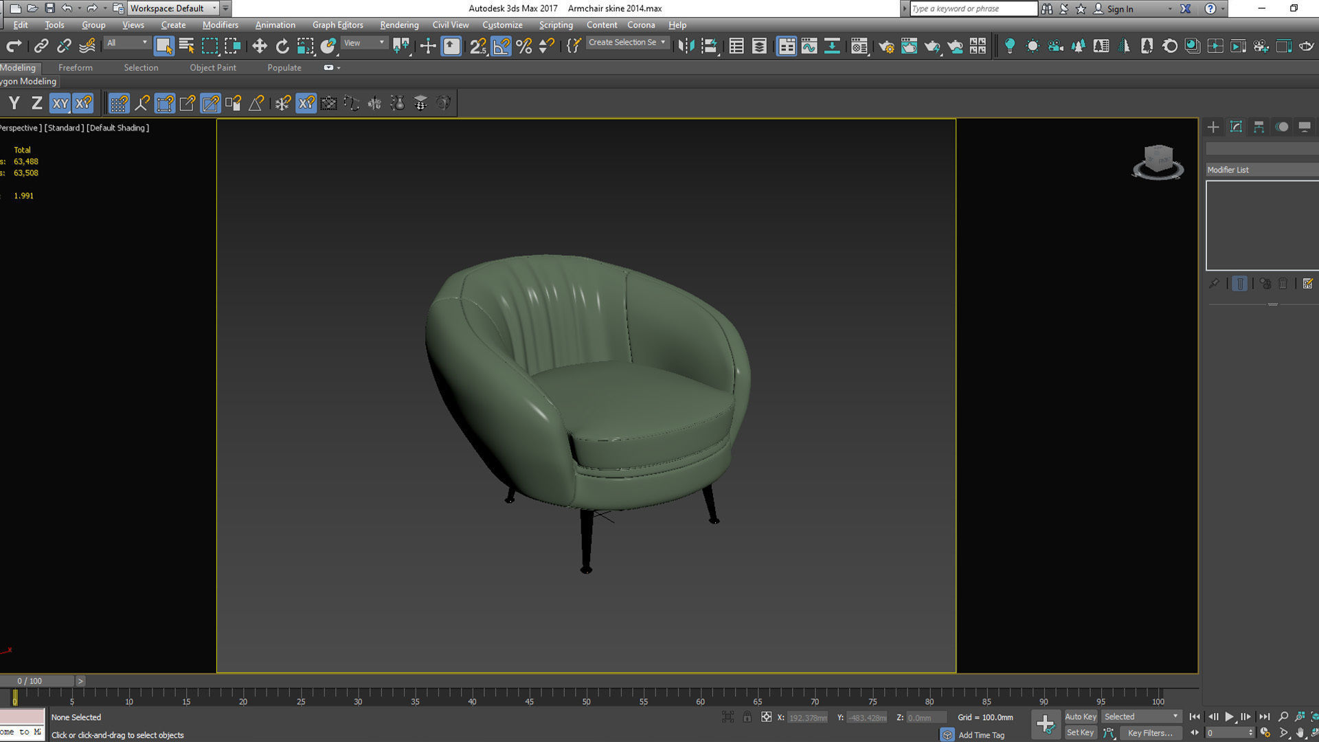 Armchair leather chair with gold legs Low-poly 3D model_10