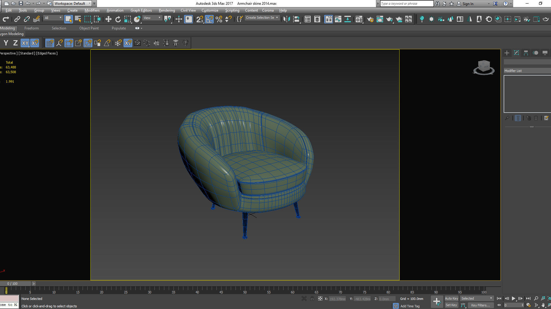 Armchair leather chair with gold legs Low-poly 3D model_11