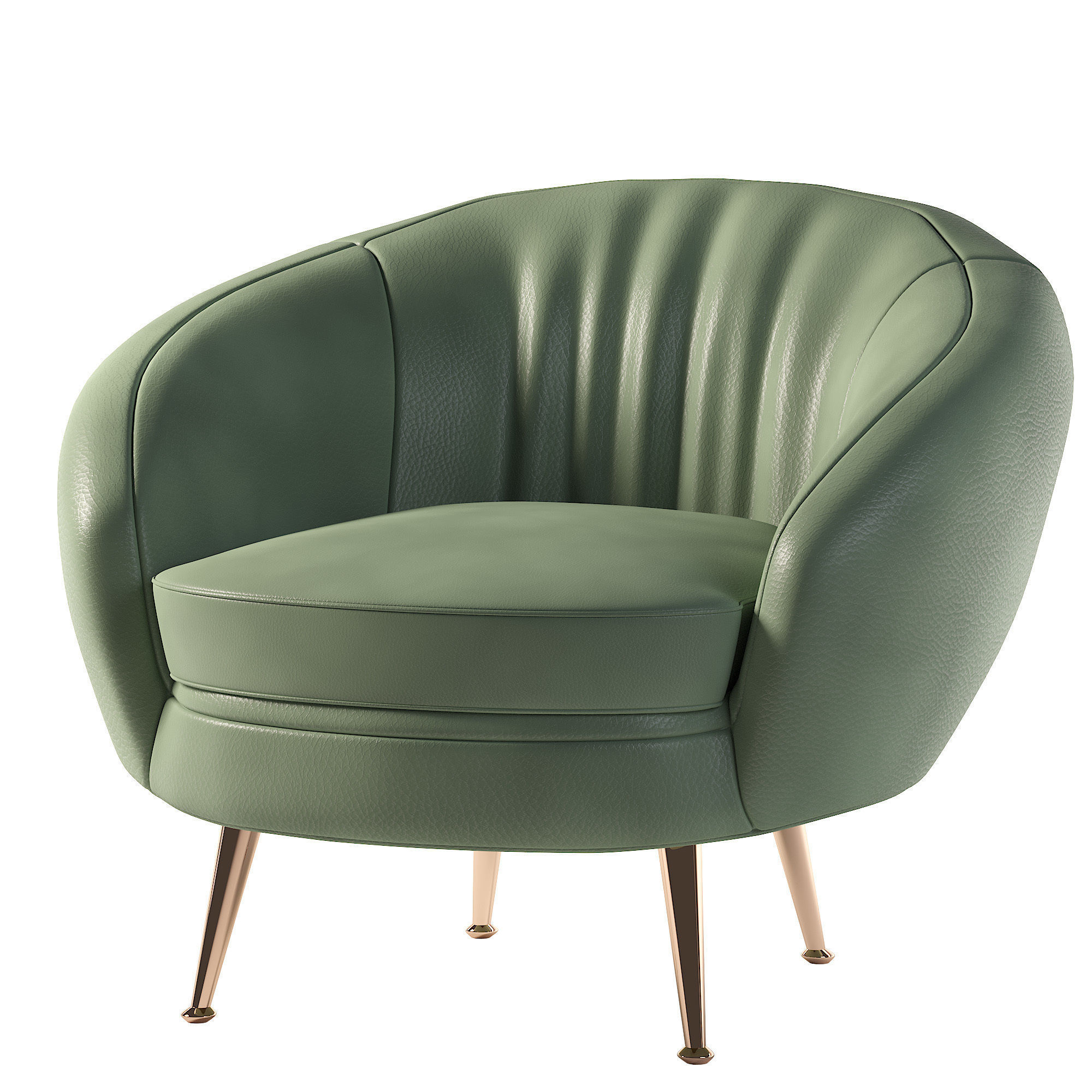 Armchair leather chair with gold legs Low-poly 3D model_2