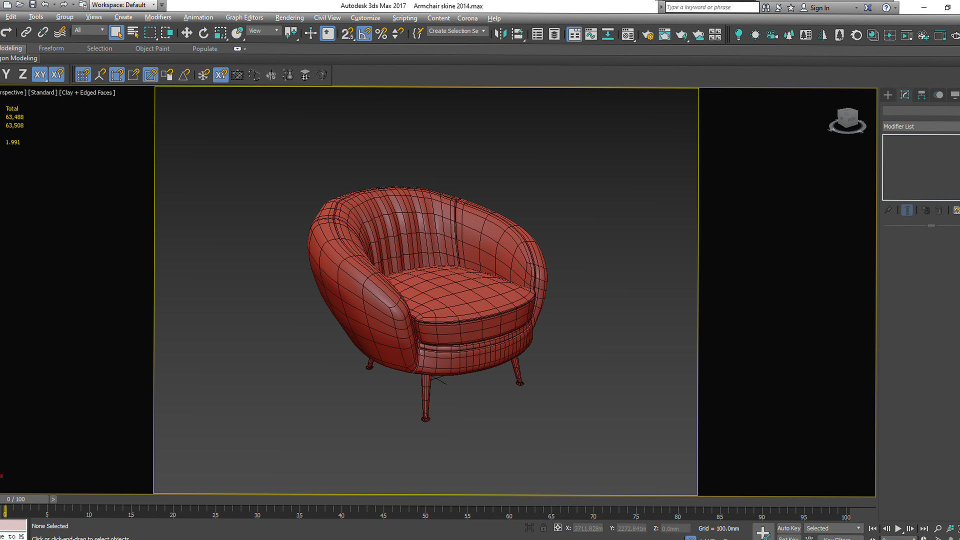 Armchair leather chair with gold legs Low-poly 3D model_5