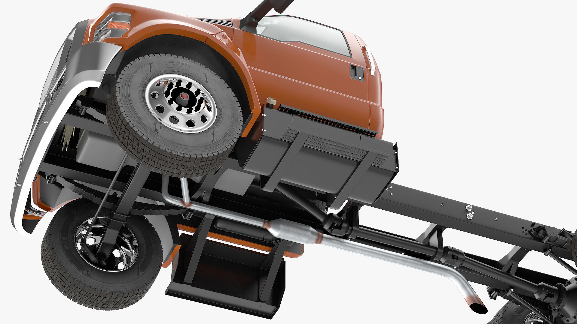 Crew Cab Chassis Truck Generic Rigged 3D model_10