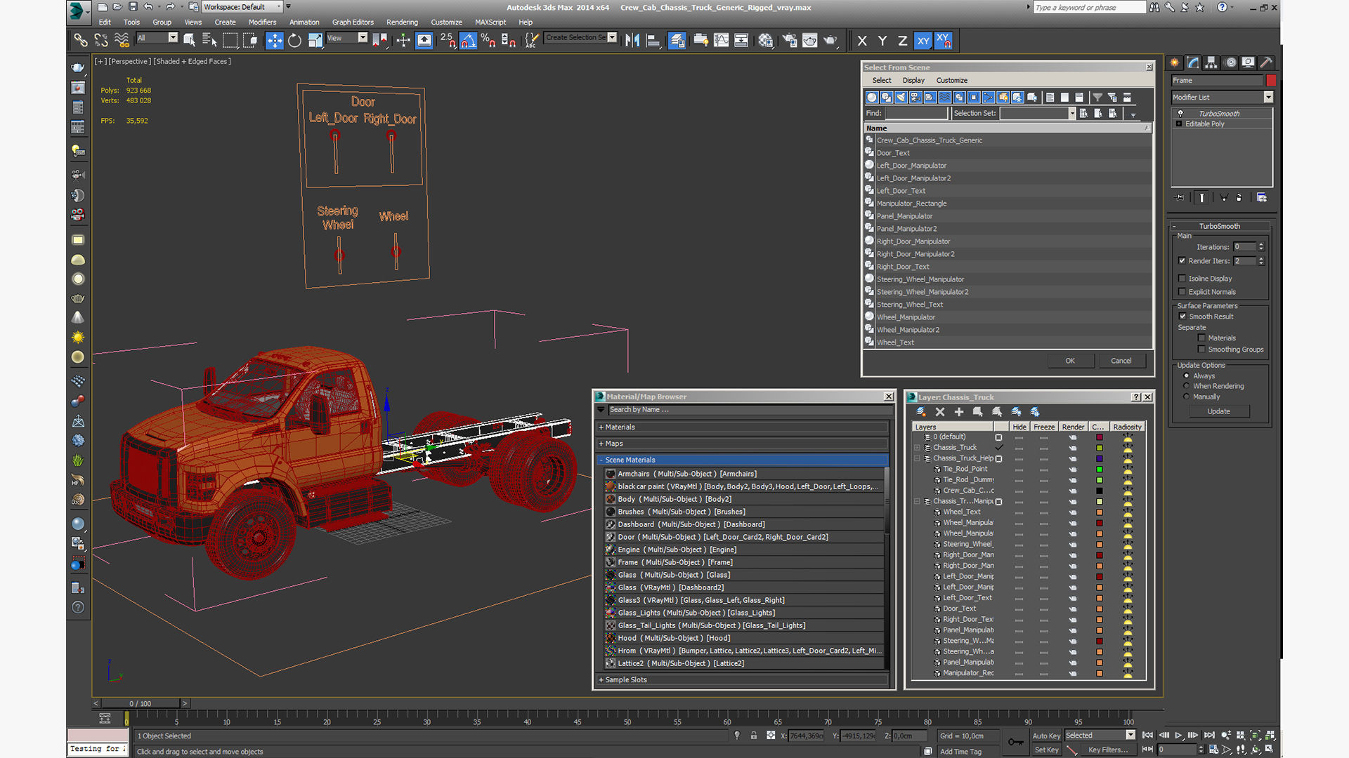 Crew Cab Chassis Truck Generic Rigged 3D model_32