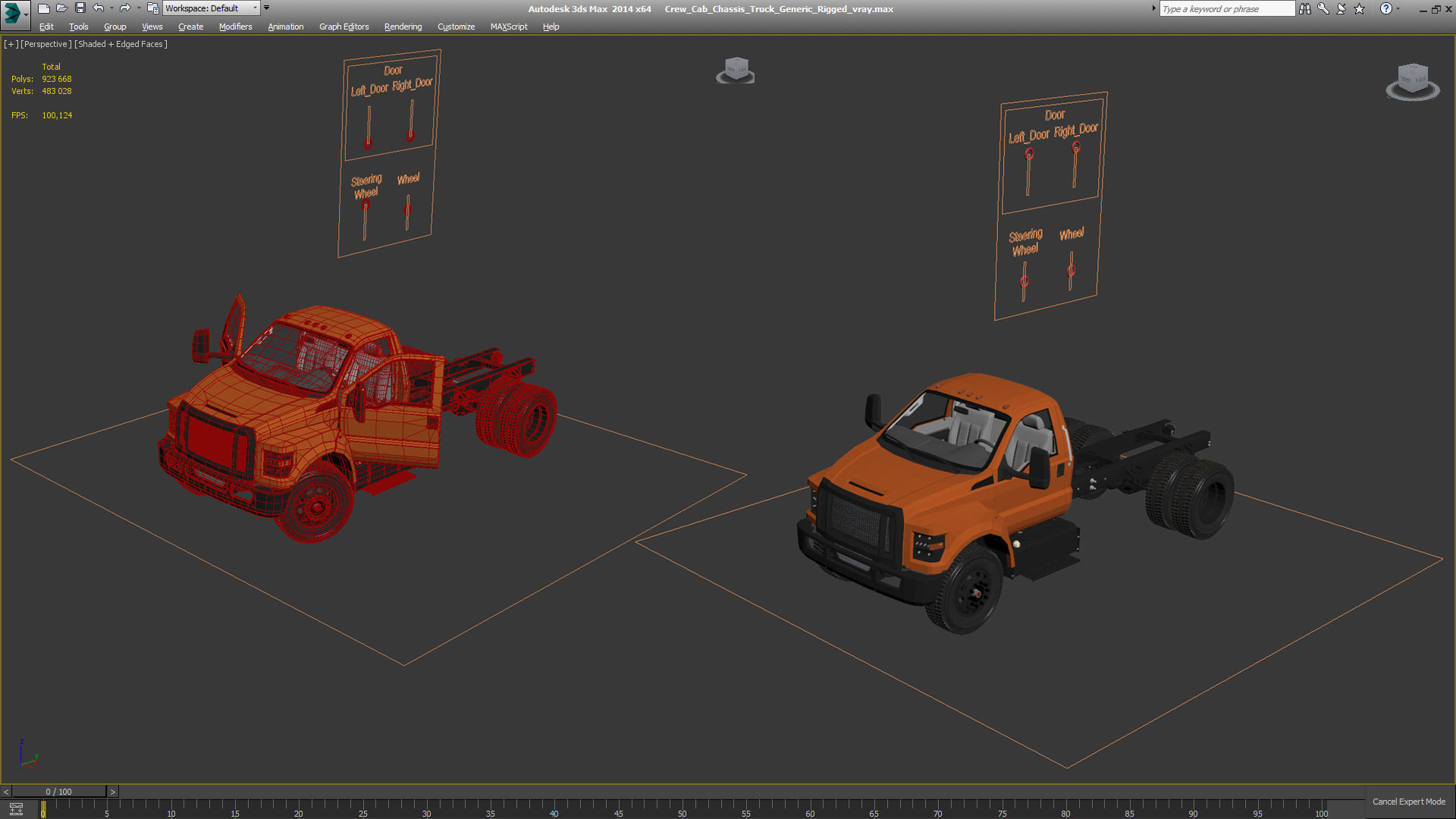 Crew Cab Chassis Truck Generic Rigged 3D model_29